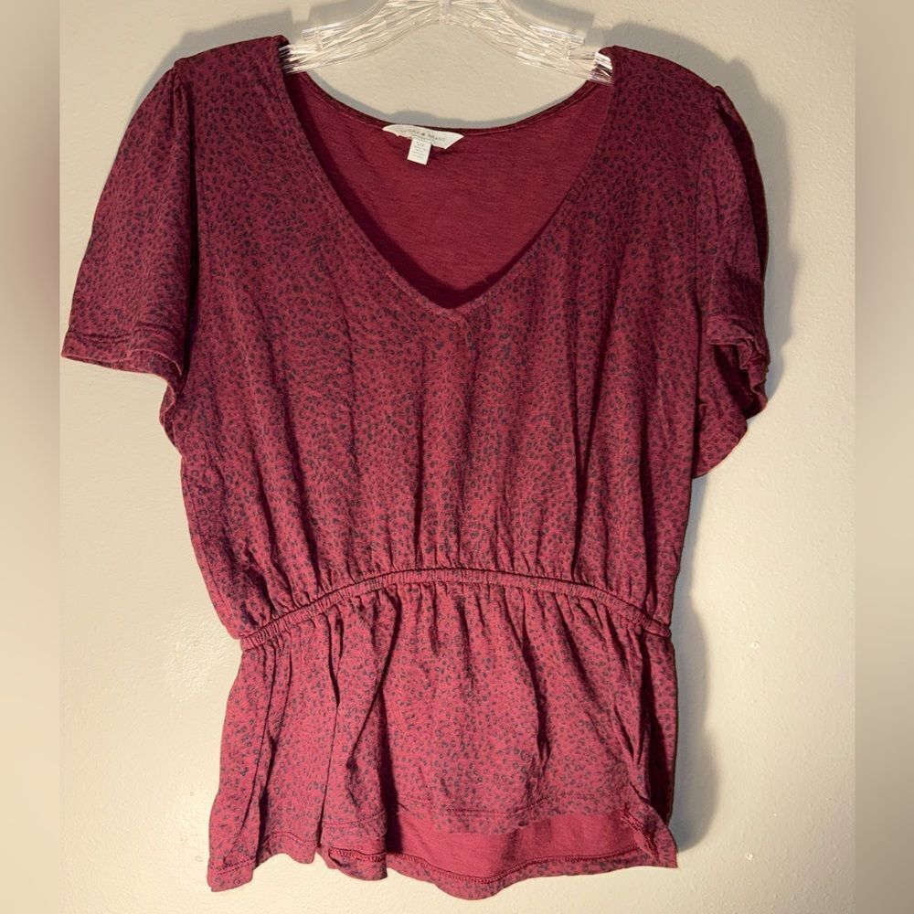 Lucky Brand Burgundy Animal Print Drop Waist Modal Blend Blouse Small #721